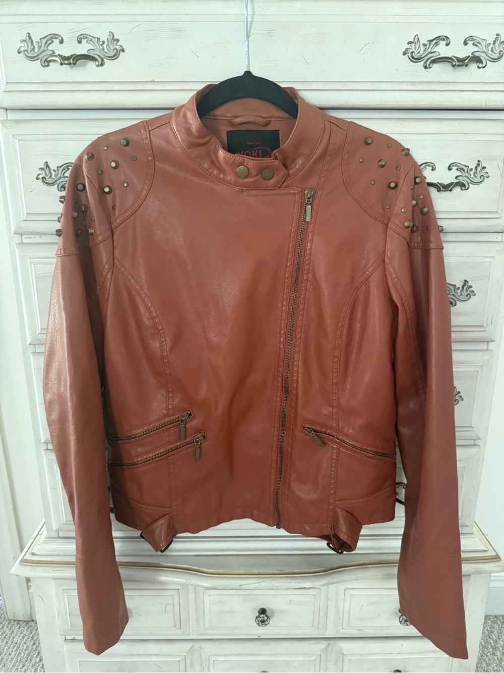 Yoki Studded Faux Leather Moto Jacket